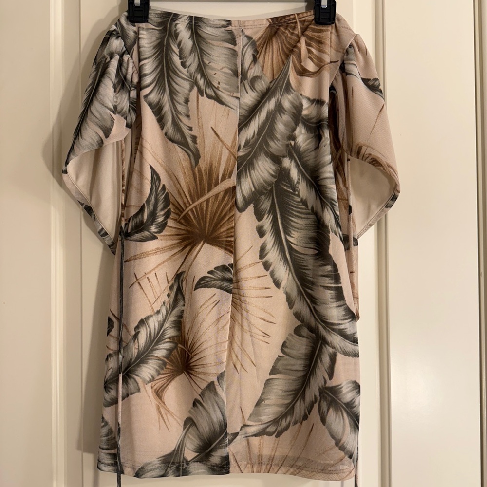 Elegant Beige and Green Leaf Print Women's Mini Dress